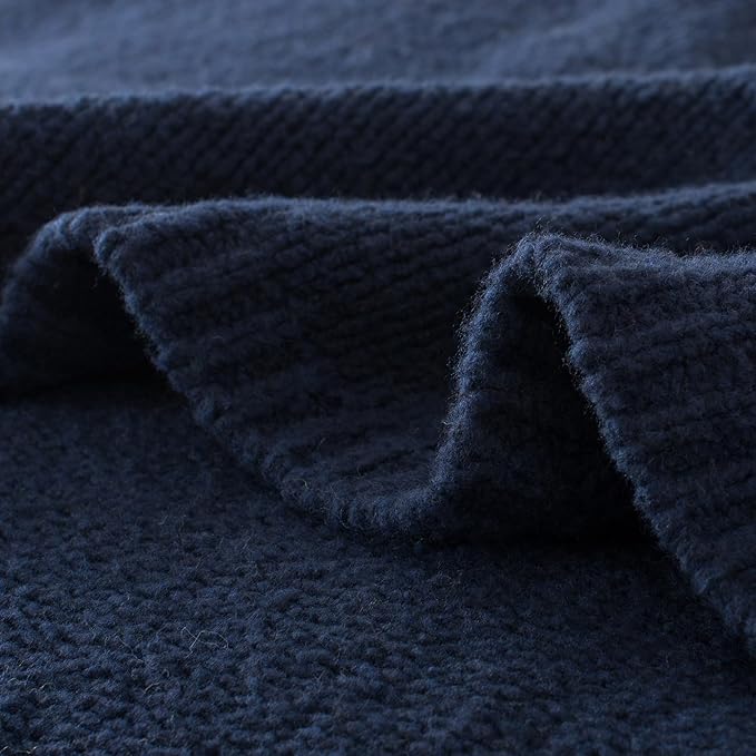 Carriediosa Wool Blend Knit Throw Blanket 60" X 80" Twin, 50% Recycled Polyester Soft Cable Knitted Fluffy Throws for Couch Lightweight Woven Blankets for Sofa Fuzzy Cozy Bed Cover, Indigo Blue
