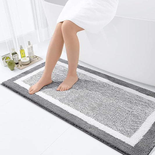 OLANLY Bathroom Rugs 47x24, Extra Soft and Absorbent Microfiber Bath Mat, Non-Slip, Machine Washable, Quick Dry Shaggy Bath Carpet, Suitable for Bathroom Floor, Tub, Shower (Runner, Grey)