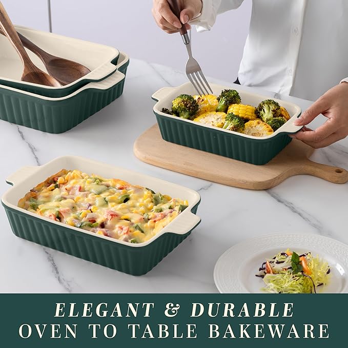 COOK WITH COLOR Casserole Dishes for Oven, Porcelain Baking Dishes, Ceramic Bakeware Sets of 4, Rectangular Pans Handles for Baking Cake Kitchen