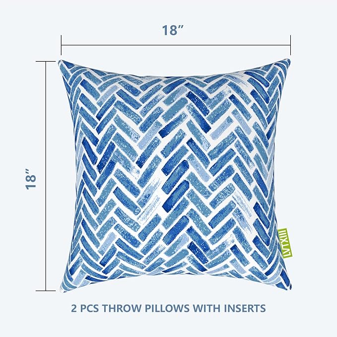 LVTXIII Outdoor/Indoor Throw Pillows, Decorative Throw Pillows with Inserts, 18"x18" Square Pillows for Bed, Couch, Sofa and Patio Furniture (Set of 2, Blue Bricks)