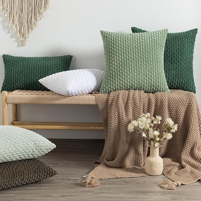 Kevin Textile 24x24 Pillow Covers 2 Packs Decorative Throw Pillow Covers with Stripe Pattern Spring Super Soft Corduroy Square Solid Cushion Cover for Couch Sofa Bedroom Living Room Sage Green