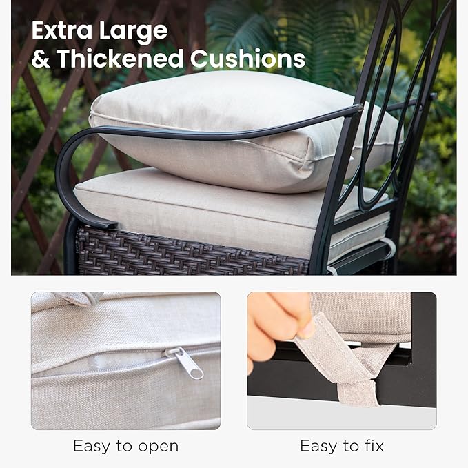 PHI VILLA Heavy Duty 9-Piece Patio Dining Sets, Expandable Outdoor Table and Chairs Set for 8, 8 Extra Large Dining Chairs(2 Swivel), Rectangular Metal Dining Table for Deck, Backyard and Garden