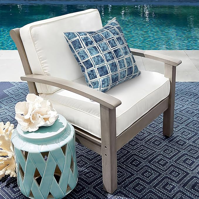 Outdoor Throw Pillow Covers Pack of 2, Decorative Water Repellent Square Pillow Cases 18x18 Inch, Patio Pillowcases for Home Patio Furniture Use, Denim Blue Checkered