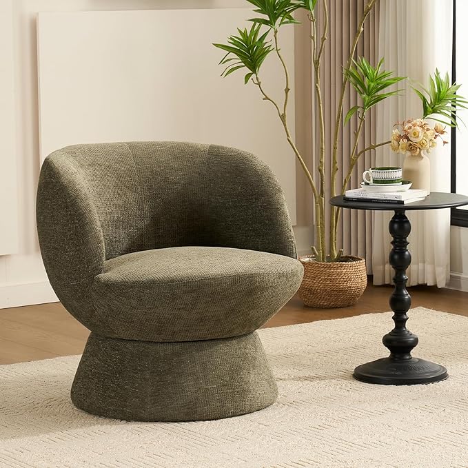 360° Swivel Boucle Bucket Chair, Accent Barrel Makeup Vanity Chair Modern Lounge Single Sofa with Padded Armrest for Dining Room, Living Room, Bedroom and Home Office. (Green)