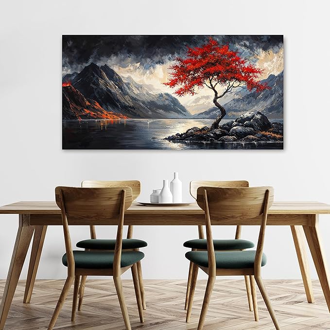 Canvas Wall Art Decor Black and White Vintage Wall Art Wall Art Decorations for Living Room Large Landscape Wall Art Prints Art Work for Wall Decor Red Artwork for Walls Home Office Decor 24" X 48"