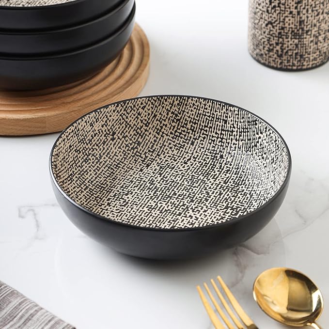 Stone Lain Stoneware Dish Set, 4 Bowls, Sophie - Brown and Black