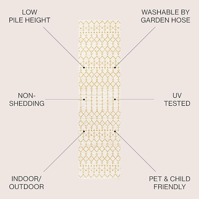 JONATHAN Y SMB108J-28 Ourika Moroccan Geometric Textured Weave Indoor Outdoor Runner Rug, Bohemian, Rustic, Scandinavian Easy-Cleaning,Bedroom,Kitchen,Backyard,Patio,Non Shedding, Cream/Yellow, 2 X 8