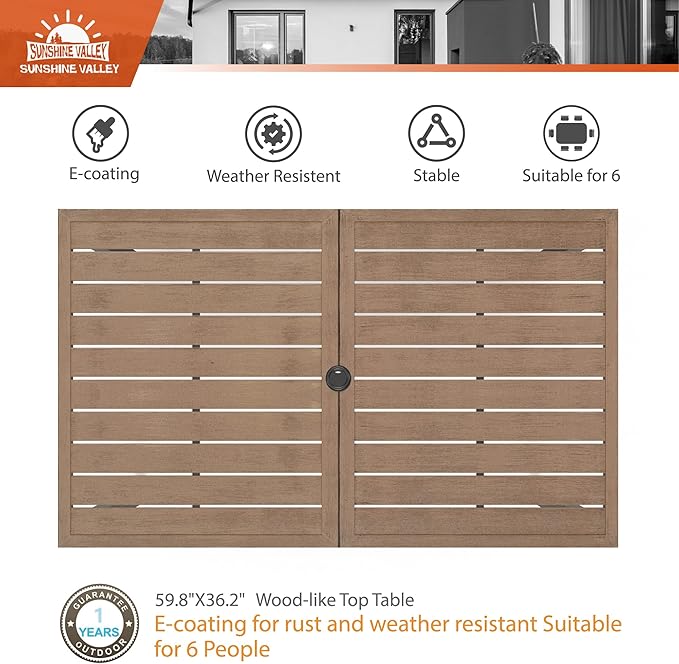 7 Piece Outdoor Dining Set for 6, Outdoor Table and Chairs Set for 6 with 1 Patio Dining Table(1.61"-2" Hole) and 6 Textilene Patio Chairs, Patio Dining Set for Deck Backyard