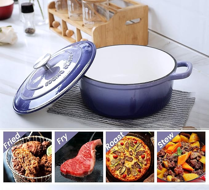 Enameled Cast Iron Duch Oven, 5.5 Quart Round Dutch Ovens Pot with Lid, Dual Handle for Bread Baking, Purple