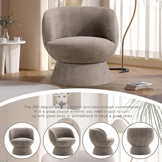 360° Swivel Boucle Bucket Chair, Accent Barrel Makeup Vanity Chair Modern Lounge Single Sofa with Padded Armrest for Dining Room, Living Room, Bedroom and Home Office (Set of 2 Gray)
