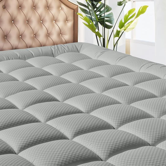 MATBEBY Full Size Mattress Pad - Cooling Breathable Mattress Topper, Quilted Fitted Mattress Protector, Pillow Top Mattress Cover with 8-21" Deep Pocket, Machine Washable, Light Grey, 54x75 Inches