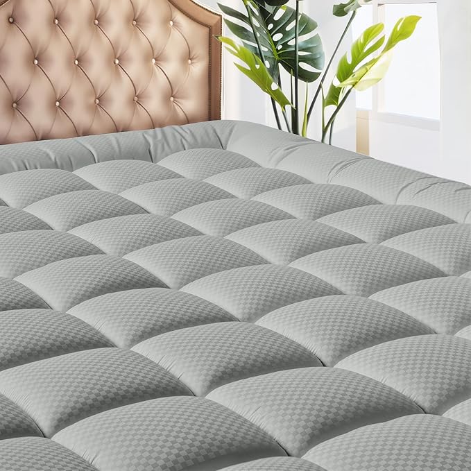 MATBEBY Queen Size Mattress Pad - Cooling Breathable Mattress Topper, Quilted Fitted Mattress Protector, Pillow Top Mattress Cover with 8-21" Deep Pocket, Machine Washable, Light Grey, 60x80 Inches