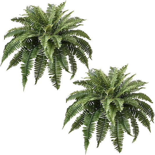 37" Silky Artificial Boston Fern Bush,Set of 2, Fake Fern Large Hanging Plant That Look Real for Outdoors Home Decor,46Branches. (37" 2pcs46Fronds)