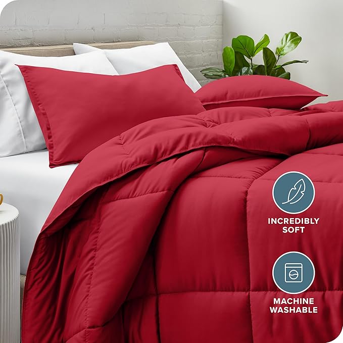 Bare Home Comforter Set - Full Size - Ultra-Soft - Goose Down Alternative - Premium 1800 Series - All Season Warmth (Full, Red)