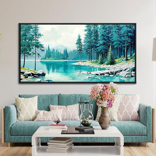 YCPRIMER Nature Mountain Canvas Wall Art National Park Painting Green Ridge Landscape Picture Panoramic Artwork Framed Large Size for Home Office Living Room Bedroom Wall Decor 29x58inch