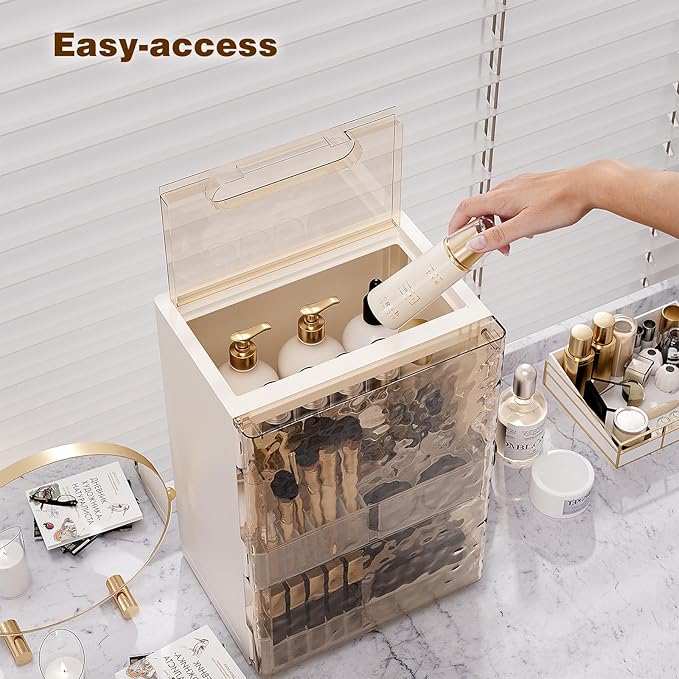 Makeup Organizer with Drawers,Skincare Organizer for Vanity,Storage Box with Cover,Large Cosmetic Display case for Dresser, Bathroom Countertop