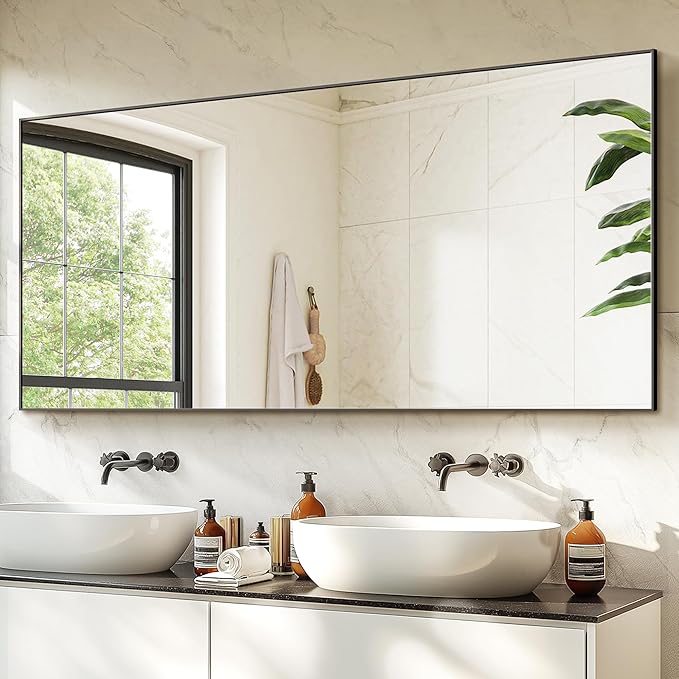 Bathroom Vanity Mirror for Wall, 60" x 30" Metal Framed Rectangular Bathroom Wall Mirror for Over Sink, HD Shatterproof Glass, Hangs Horizontally or Vertically(Black)