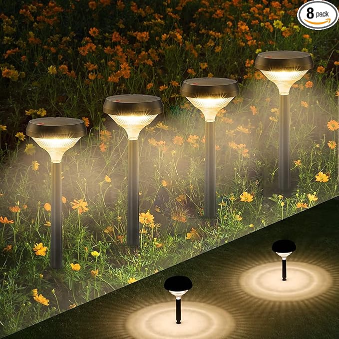 Linkind Solar Lights Outdoor 8 Pack, Solar Pathway Lights, Warm White Landscape Path Lights Waterproof for Walkway Yard Garden Driveway