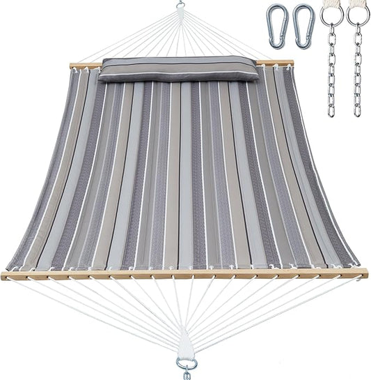 Double Quilted Fabric Tree Hammock with Spreader Bar, 14ft Hammocks 2 Person for Outside, Fits 12ft -14ft Hammock Stand, Pillow & Side Pockets & Carabiners, Max 475 lbs Capacity (Peace Dove)