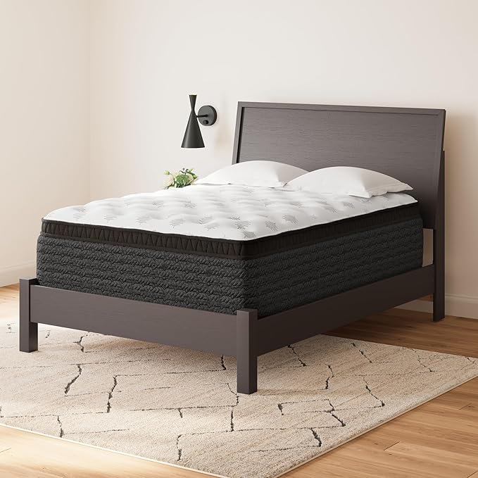 Signature Design by Ashley California King Size Ultra Luxury 16 Inch Hyper Cool Euro Top Hybrid Mattress with Cooling Gel Memory Foam, Fiberglass Free, Mattress In A Box