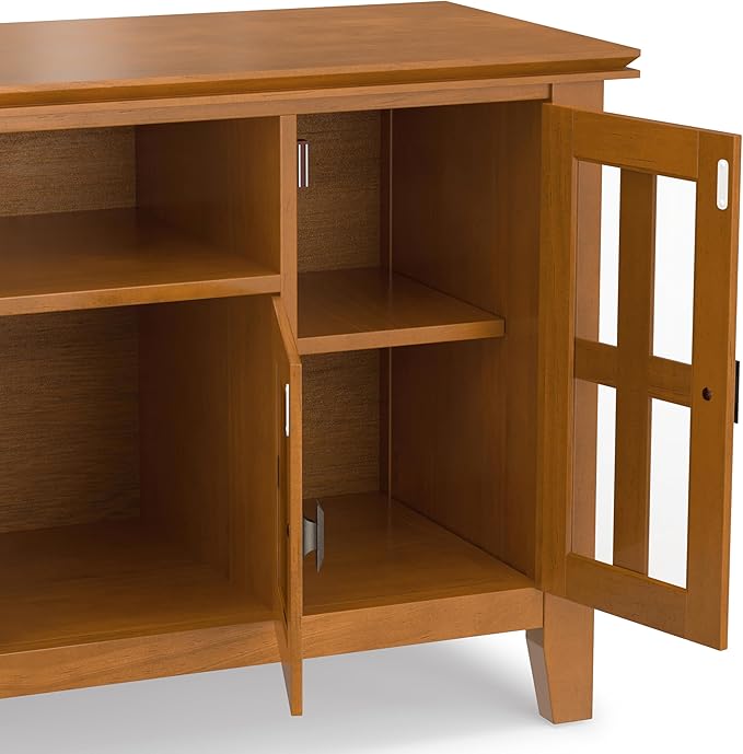 SIMPLIHOME Artisan SOLID WOOD 72 inch Wide Transitional TV Media Stand in Honey Brown For TVs up to 80 inches for the Living Room and Entertainment Center