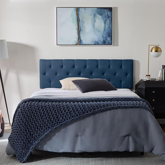 Lucid Mid-Rise Upholstered Headboard - Diamond Tufted - Padded Polyester - Adjustable Height from 34” to 46” - Easy Assembly - Bed Frame or Wall Mount - Sturdy - Cobalt - Full / Full XL Size