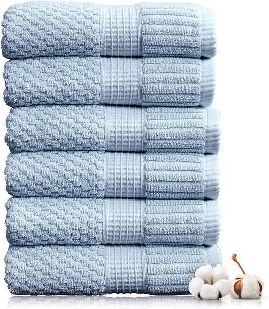 NY Loft 100% Cotton Hand Towel 6 Pack | Super Soft & Absorbent Quick-Dry Hand Towels 16" x 28" |Textured and Durable Cotton | Trinity Collection (6 Pack Hand Towel, Chambray Blue)
