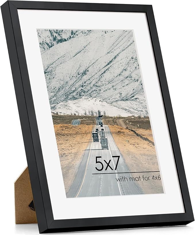 5x7 Picture | Metal Picture Frame With Mat For 4x6 | 5x7 Aluminum Frame | 5 x 7 Photo Frame | Plexiglass And Hanging Hardware Included | 5x7 Black Picture Frame | Black
