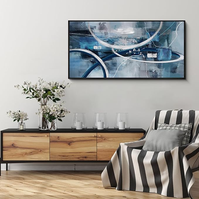 XLSJERST Abstract Canvas Wall Decor - Modern Living Room Wall Art Elegant Combination of Tones Black and White Gray Background Blue Gradient Picture Size 20x40