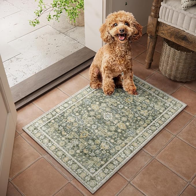 Washable 2'x3' Non Slip Rug Vintage Soft Low Pile Lightweight Boho Area Rugs for High-Traffic Areas (Entryway, Kitchen, Hallway), Farmhouse Decor