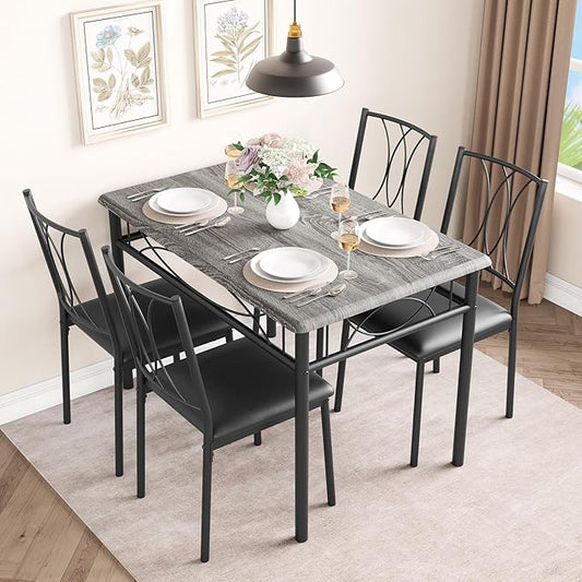 Dining Table Set for 4, Compact Kitchen Table with 4 Upholstered Chairs, 5-Piece Kitchen Table Set for Small Space, Dining Room, Apartment, Retro Gary