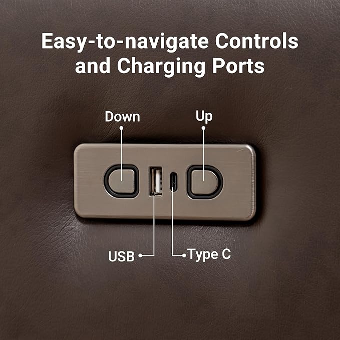 Claiks Zero Gravity Recliner Chair, Oversized Reclining Chair for Adults, Adjustable Electric Reclining Sofa Lounge with USB&Type-C Ports, Side Pocket, for Living Room, PU Leather, Dark Brown