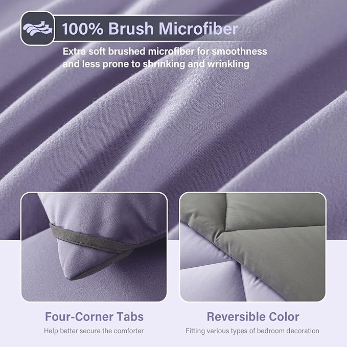 Cosybay Bed in a Bag Full Reversible Comforter Sets 7pcs All Season Down Alternative Bedding Sets Lavender and Grey with Comforter, Pillow Shams, Flat Sheet, Fitted Sheet and Pillowcase