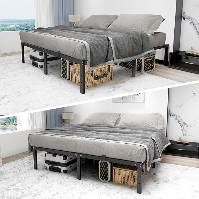 16 inch High Mental King Size Bed Frame with Headboard Hole,3900LBS King Size Platform Bed Frame with Storage Space Under Bed,No Box Spring Needed,Easy Assembly