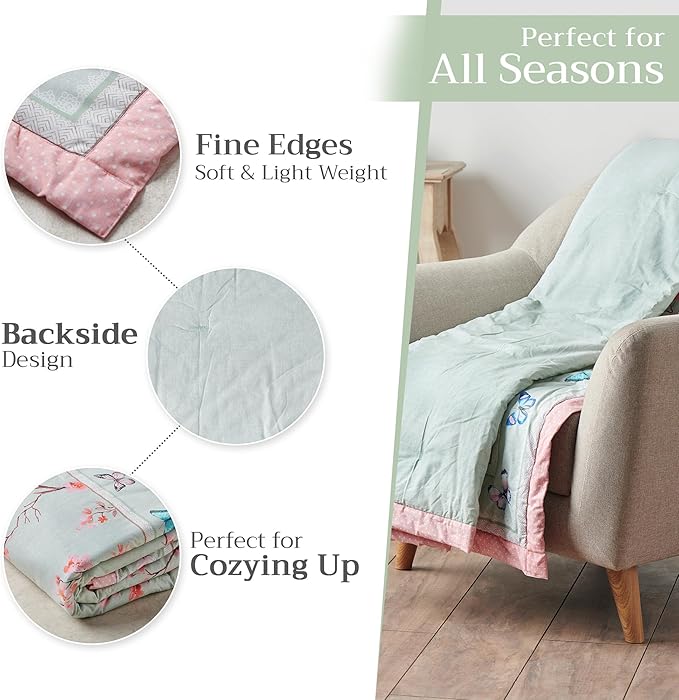 Maison d' Hermine Throw Blanket for Couch Lightweight Soft Warm Breathable Cotton Throw Blankets for Bed Girls Boys Women Men Gifts Sofa Travel Living Room Chair Bedding (60"x80", Blossoms in Spring)