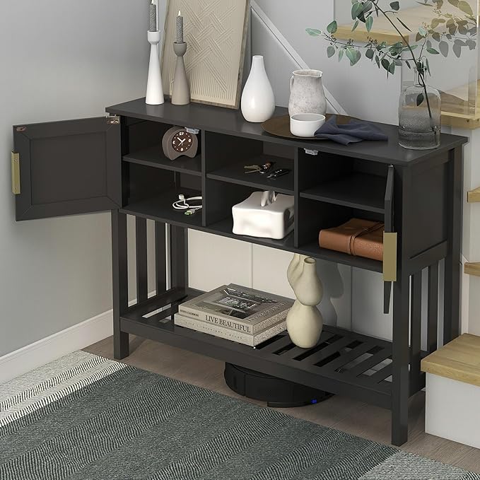 TaoHFE Console Table with Storage with Doors, Entryway Console Table with Doors, Modern Sofa Table for Hallway, Living Room, Dining Room, Console Table of Practical Type for Home, Black