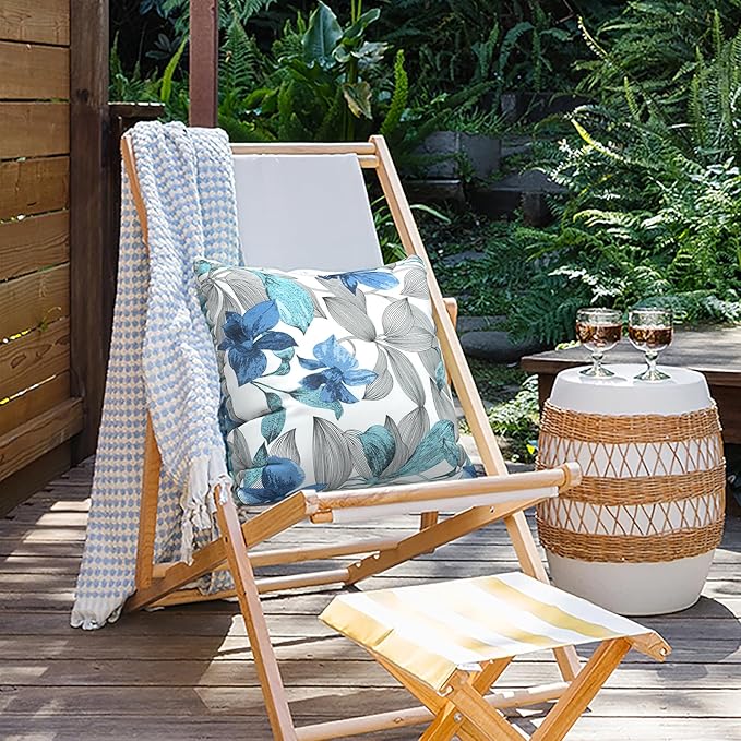 Outdoor Throw Pillow Covers 18”x18”, Decorative Pillow Covers for Patio Furniture, Modern Cushion Cases for Garden Couch Home Sofa Bed Office Chair, Pack of 2, Clemens Noir Blue
