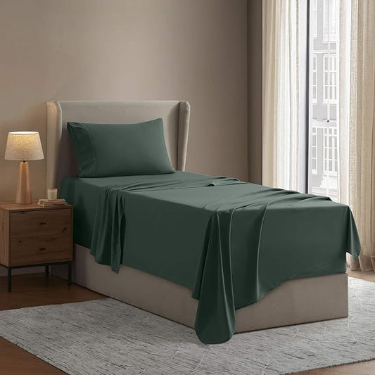 Nestl Twin XL Sheet Set - College Dorm Size - Luxury 1800 Ultra-Soft Microfiber Twin Extra Long Bed Sheets - Deep Pockets - Easy Fit - Extra Soft - 3 Piece Set (Twin XL, Forest Green)