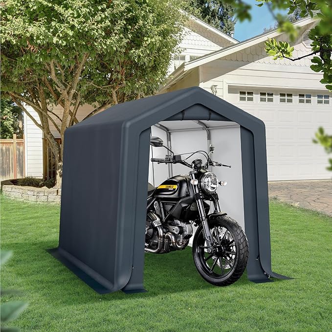 Sophia & William Outdoor Storage Shed Carport 6x10 ft Heavy Duty, Portable Garden Yard Car Port Shelter Storage Tent Garage with Roll Up Doors and Ventilation, Grey