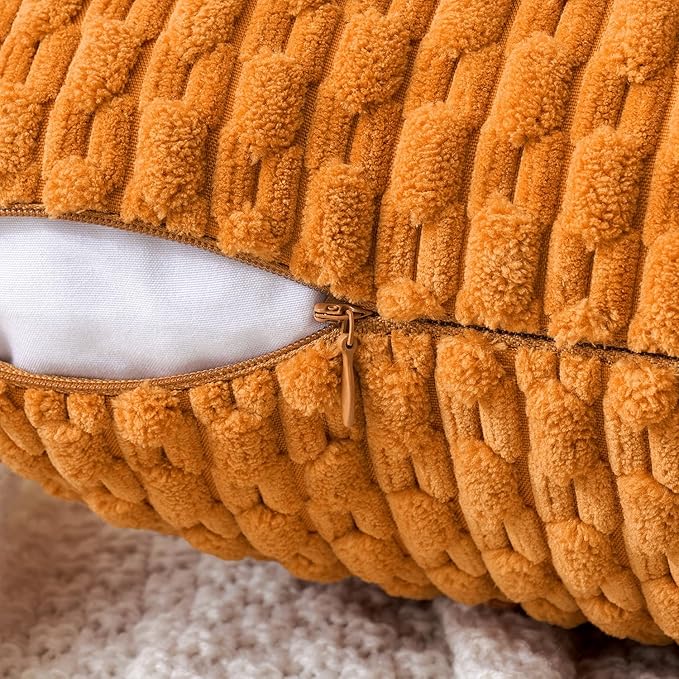 MIULEE Fall Burnt Orange Throw Pillow Covers Soft Corduroy Decorative Set of 2 Boho Striped Pillow Covers Pillowcases Farmhouse Home Decor for Thanksgiving Couch Bed Sofa Living Room 18x18 Inch