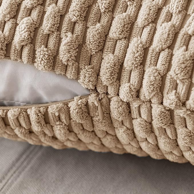 MIULEE Throw Pillow Covers Soft Corduroy Decorative Set of 2 Boho Striped Pillow Covers Pillowcases Farmhouse Home Decor for Couch Bed Sofa Living Room 16x16 Inch Tan