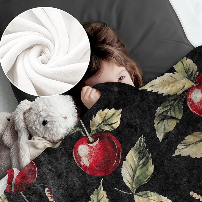 Cherry Blanket for Women Adults, Flannel Cherry Blankets Gifts, Cherry Throw Blanket for Sofa Bed Living Room Soft Warm Cozy Cherry Decor 80" x 60"