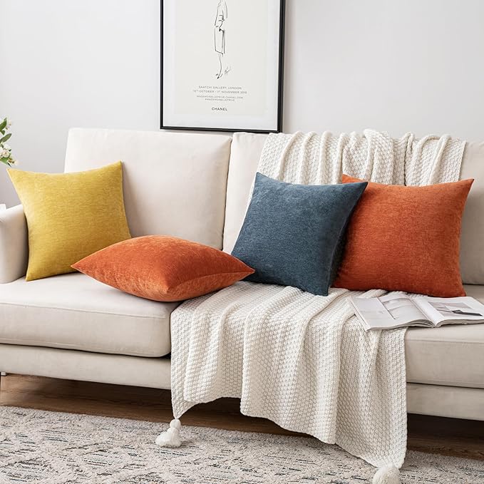 MIULEE Pack of 2 Mustard Yellow Decorative Pillow Covers 18x18 Inch Soft Chenille Couch Spring Throw Pillows Farmhouse Cushion Covers for Home Decor Sofa Bedroom Living Room