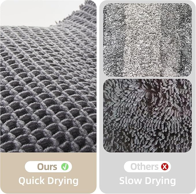 Waffle Bath Mat, Boho Bathroom Rugs Non Slip Washable Super Absorbent Quick Dry Bath Mat Farmhouse Bathroom Decor, 48"x24" Grey