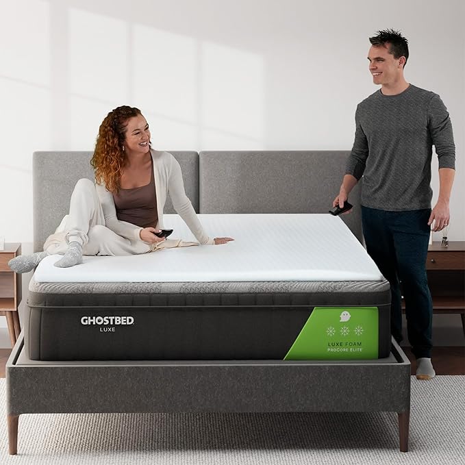 Ghostbed Plush Foam with Cover Mattress Topper, Queen 1.5 Inch Polyurethane Foam Plush Mattress Topper Queen for Back Pain, Durable and Easy to Install & Remove, Made in USA | CertiPUR-US Certified