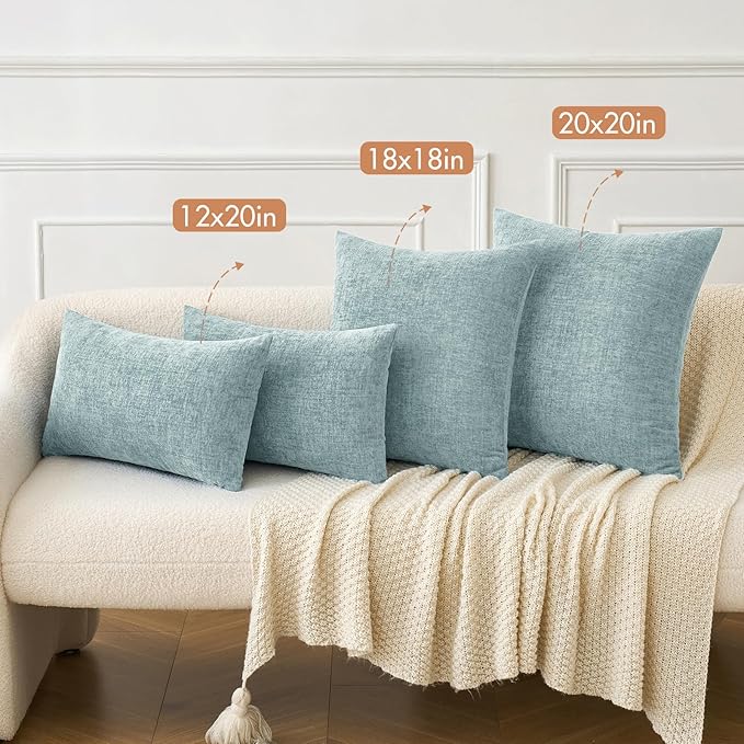 MIULEE Pack of 2 Light Blue Throw Pillow Covers 20x20 Inch Soft Chenille Pillow Covers for Sofa Living Room Couch Solid Dyed Cases