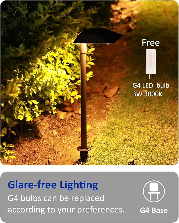 Landscape Path Lights Low Voltage, 6PK Bronze, Work with Replaceable 5W 3000K LED G4 Bulb and Connectors, 12V Wired Landscape Lighting for Outdoor Pathway Driveway Garden, Aluminum