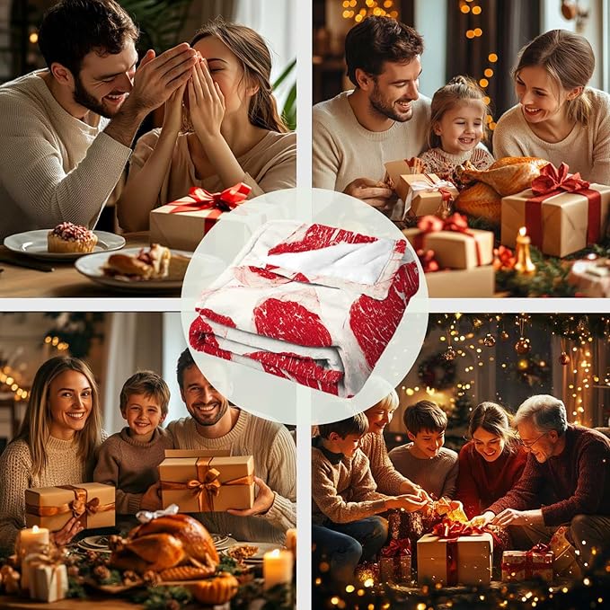 Funny Throw Blanket, Funny Realistic Food Blanket, Beef Printed Gift for Men Women, Lightweight Fleece for Sofa, Bedroom, Home Decor, 50x60 Inches