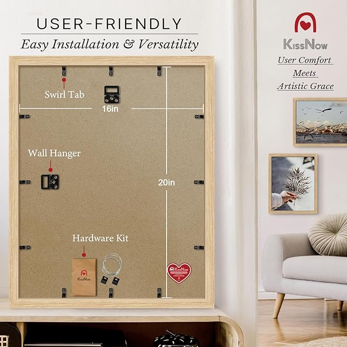 16x20 Picture Frame 4 Pack, Natural Oak Wood, Wall Gallery Poster Frame