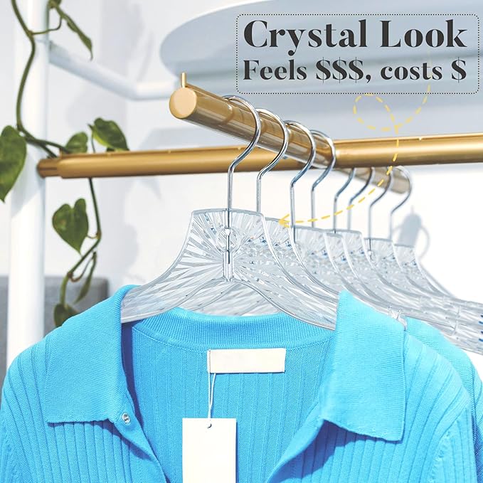 HOUSE DAY Clear Plastic Hangers 25 Pack, Durable Crystal Hangers for Clothes, Light Weight Plastic Dress Hanger for Women, Versatile 16.7‘’ Hanger for Closet and Retail Use, with 360° Swivel Hook